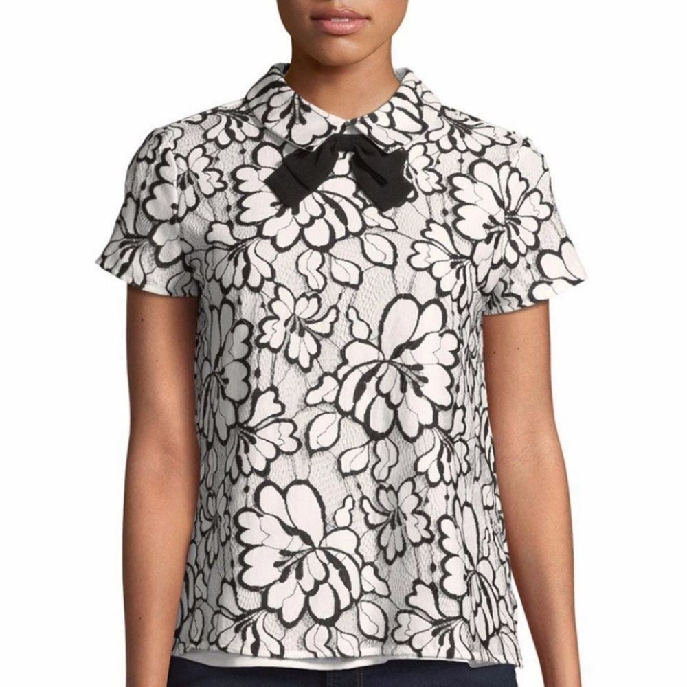 🔺️Karl Lagerfeld Ivory & Black Floral Lace Blouse Size 14